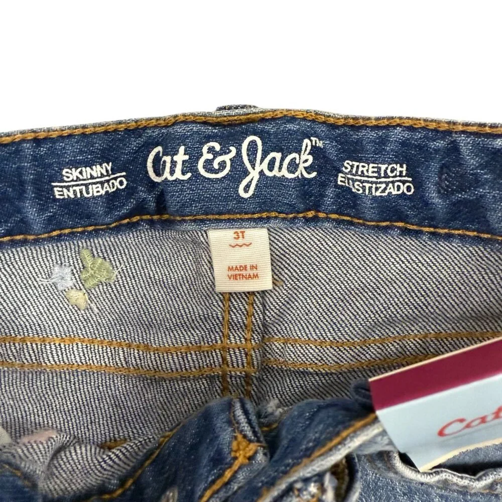 Cat & Jack Skinny Denim Jeans‎ Stretch Flower Embroidery Girls New NWT